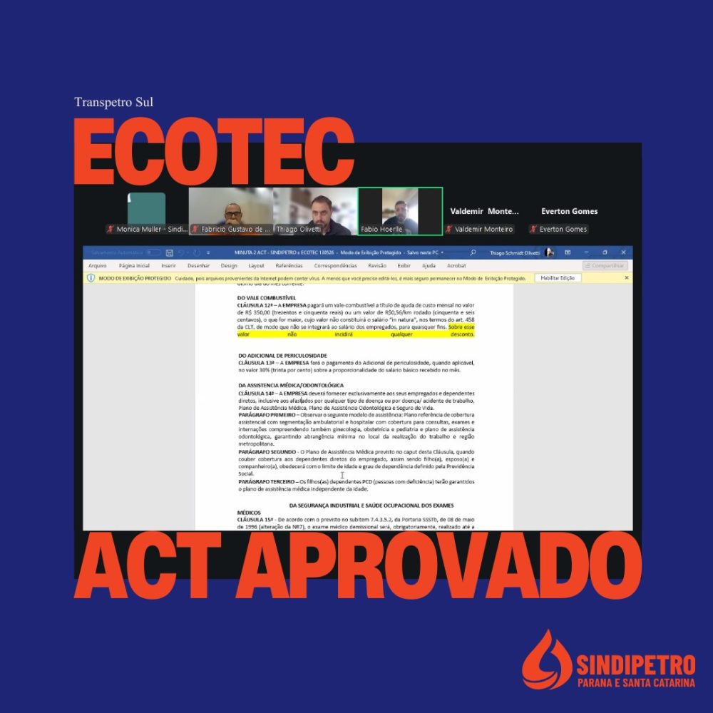 ECOTEC aprova primeiro ACT construído em conjunto pelos Sindipetros do Sul